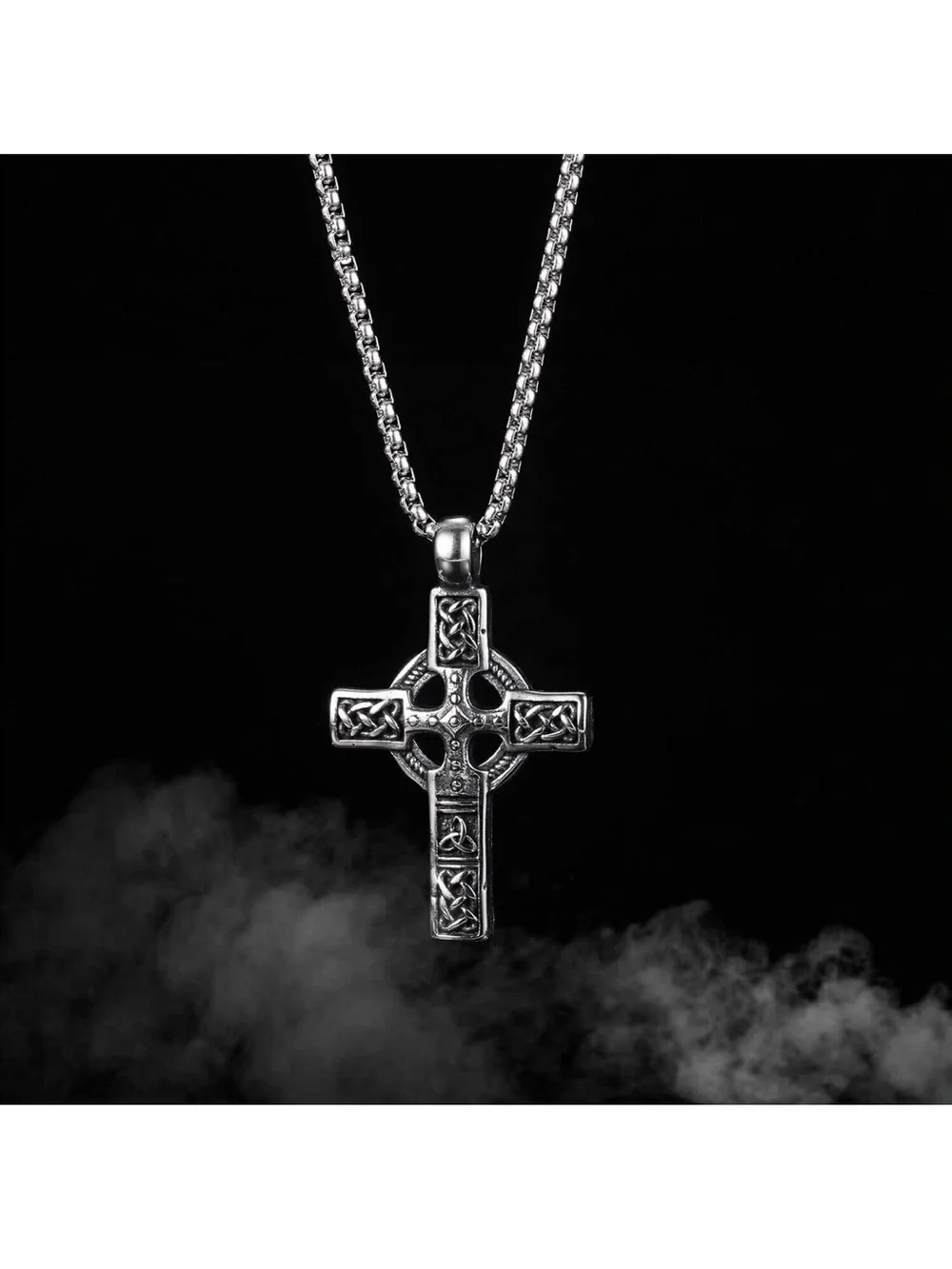 Men's Celtic Trinity Knot Cross Pendant Necklace - Silver Tone C58